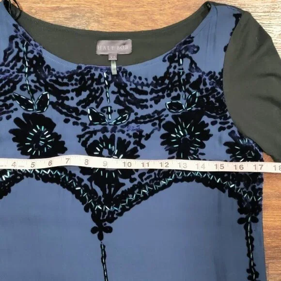 NWT Hale Bob Beaded Elisa Velvet Dress Burnout Long Sleeve Shift Blue Women's XS - Picture 12 of 14
